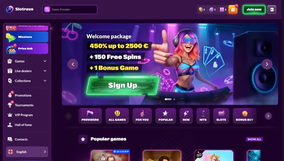Slotrave Casino website preview
